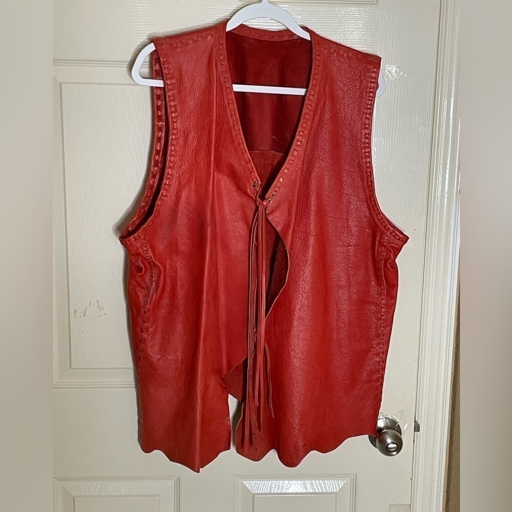 Handmade Leather(Cow hide) Leather Vest Leather Tie Straps 2XL - Picture 7 of 8